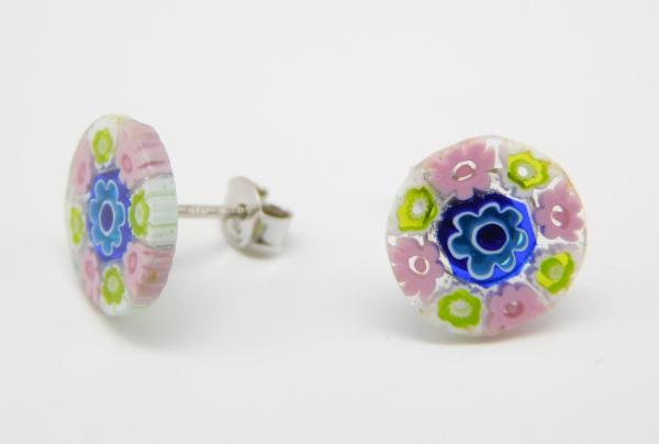 Millefiore Glass (Murrine) green-rose - Studs